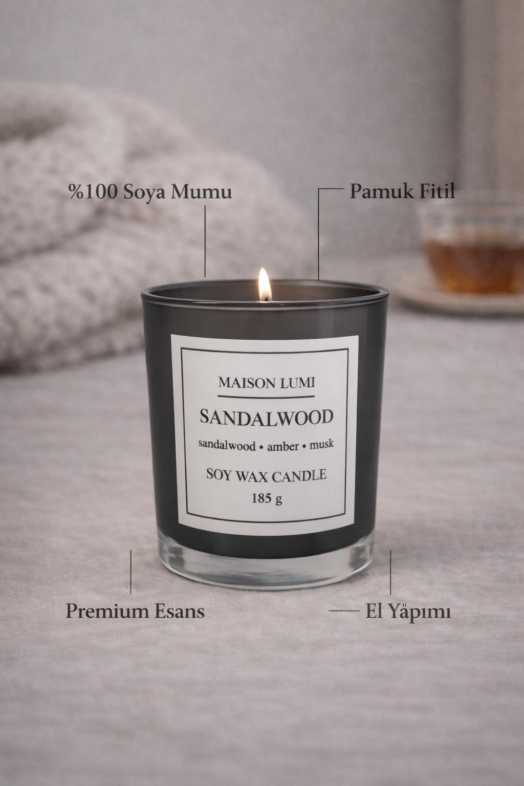 Sandalwood Premium Soya Mumu – El Yapımı Doğal Mum